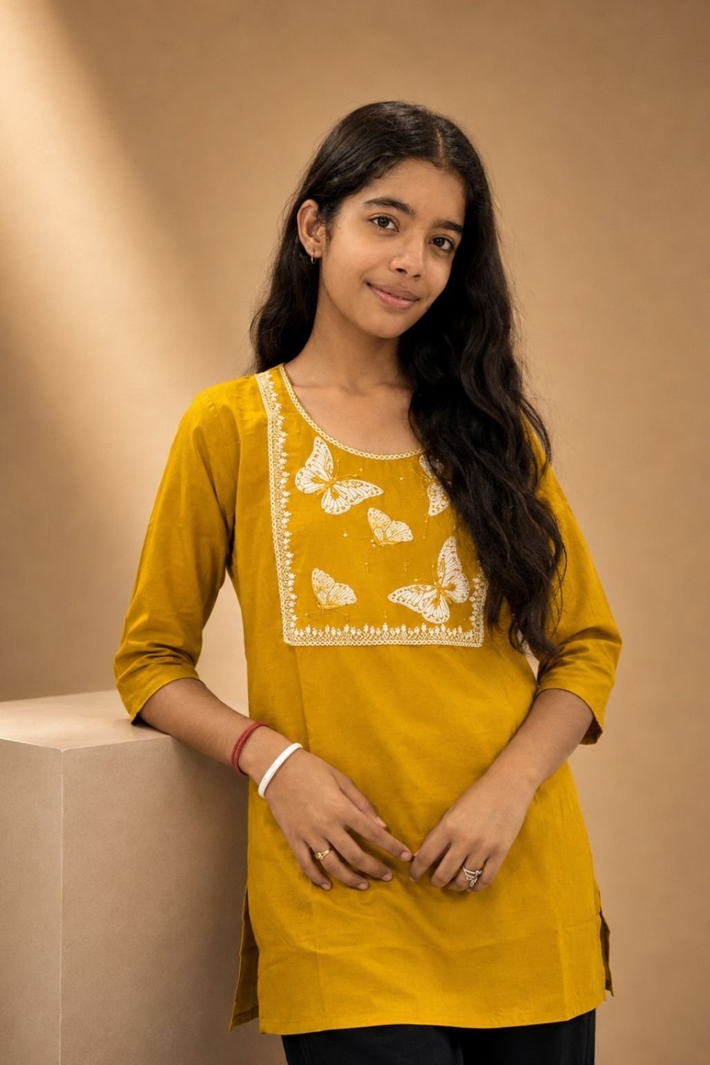 girls Embroied short kurti (yellow)