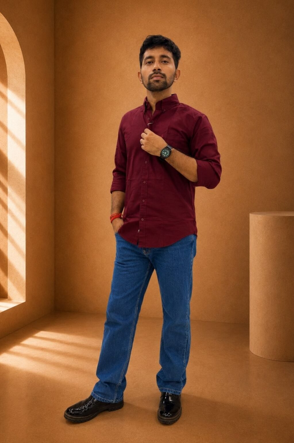 Men's Plain Casual shirt jeans combo
