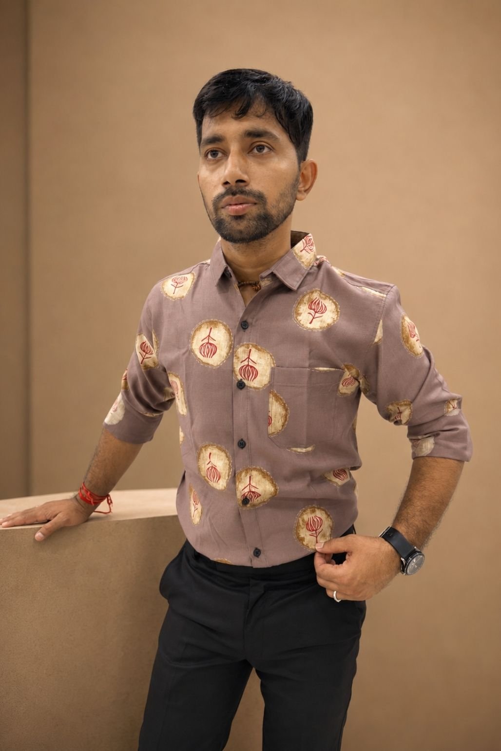 Men’s Floral Printed Casual Shirt (Maroon)