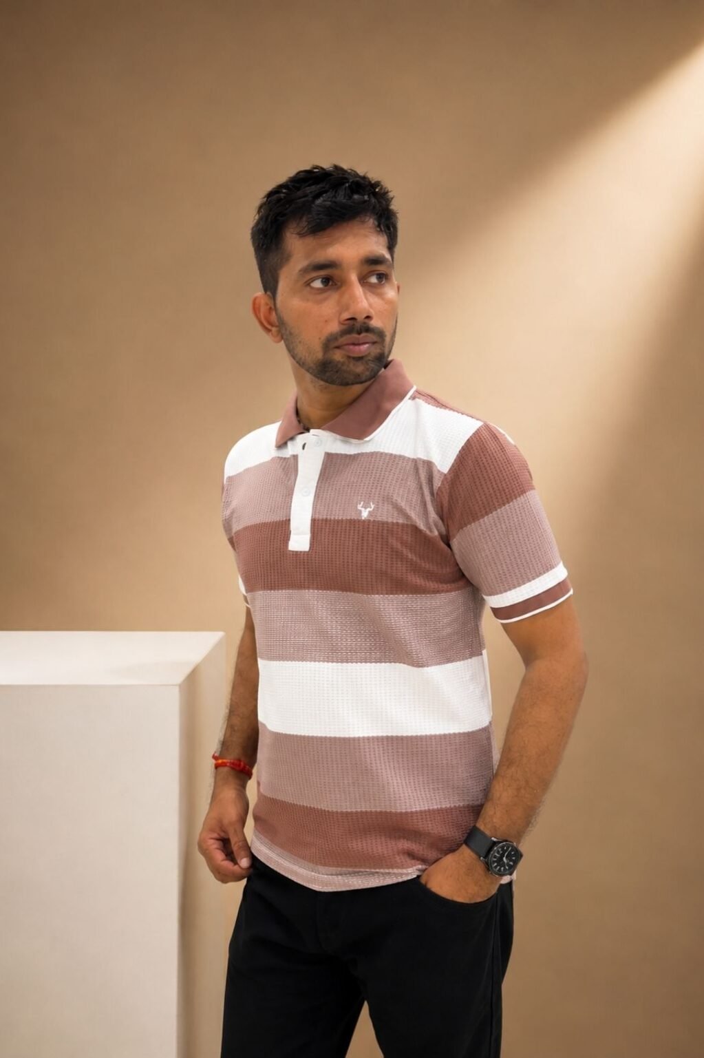 Men's Checked Casual T-Shirt (Black & White)
