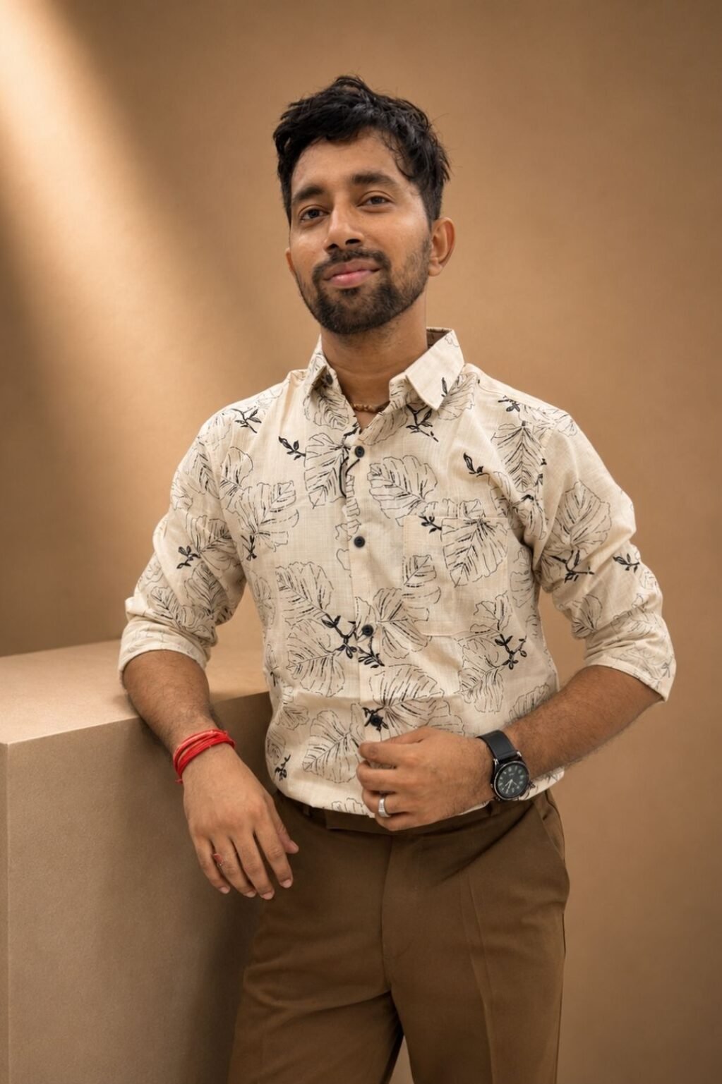 Men's Solid Printed Shirt (Creamy)