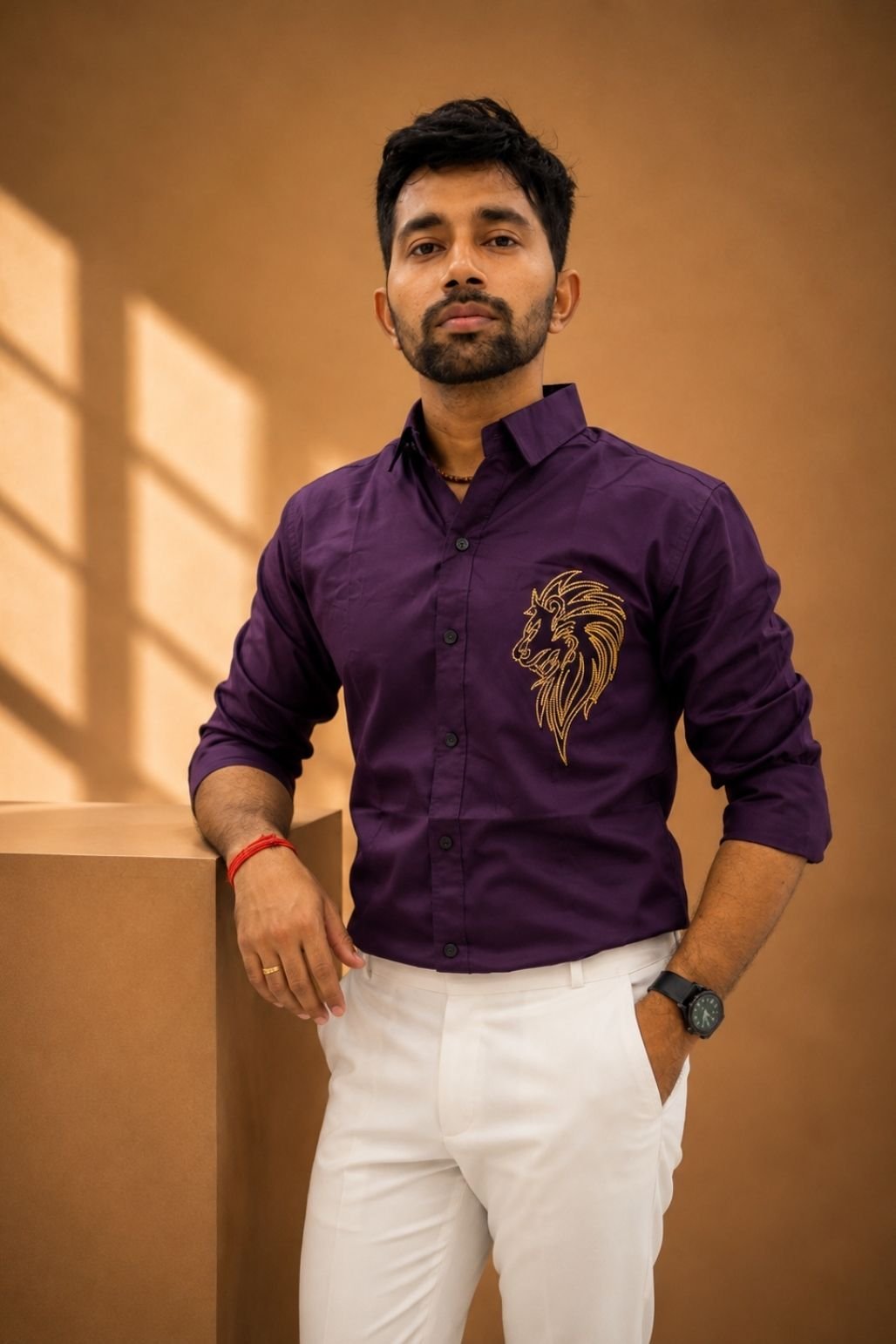Men’s Plain Party Casual Shirt (Wine)