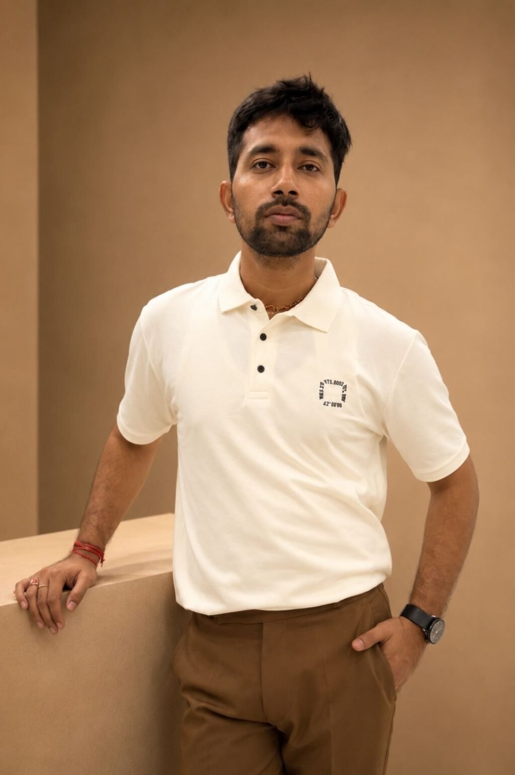 Men's Solid Polo T-Shirt (Creamy)