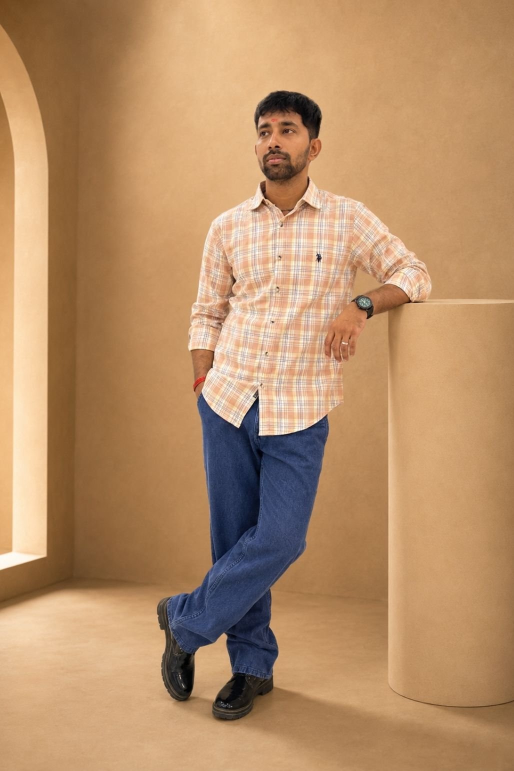 Men’s Checks shirt jeans combo (Orange)