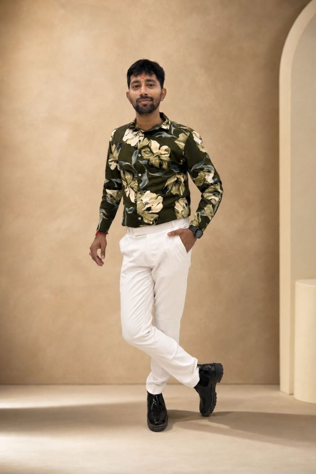 Men's Floral Printed shirt formal combo (Green)
