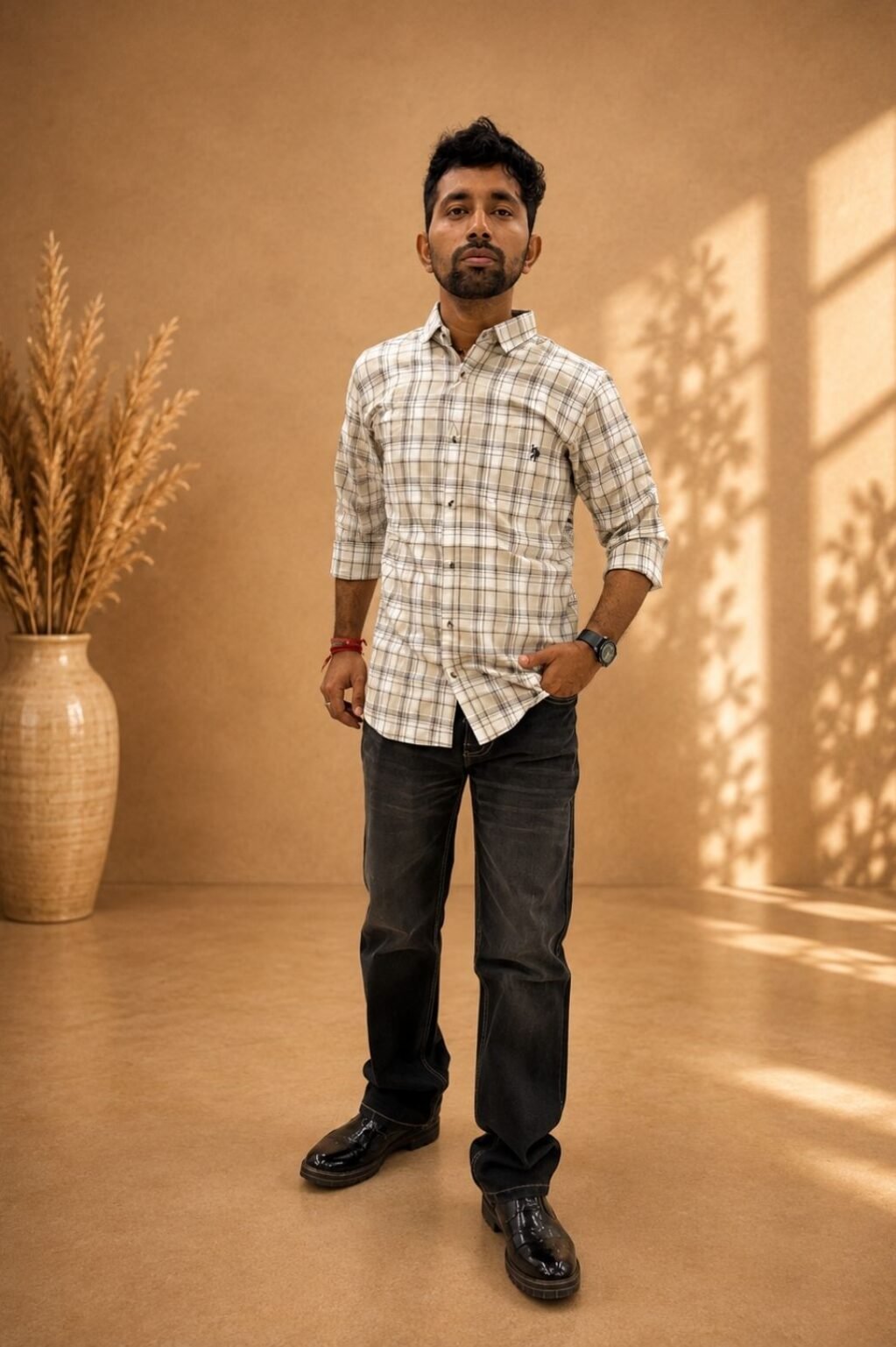Men's Checks shirt jeans combo