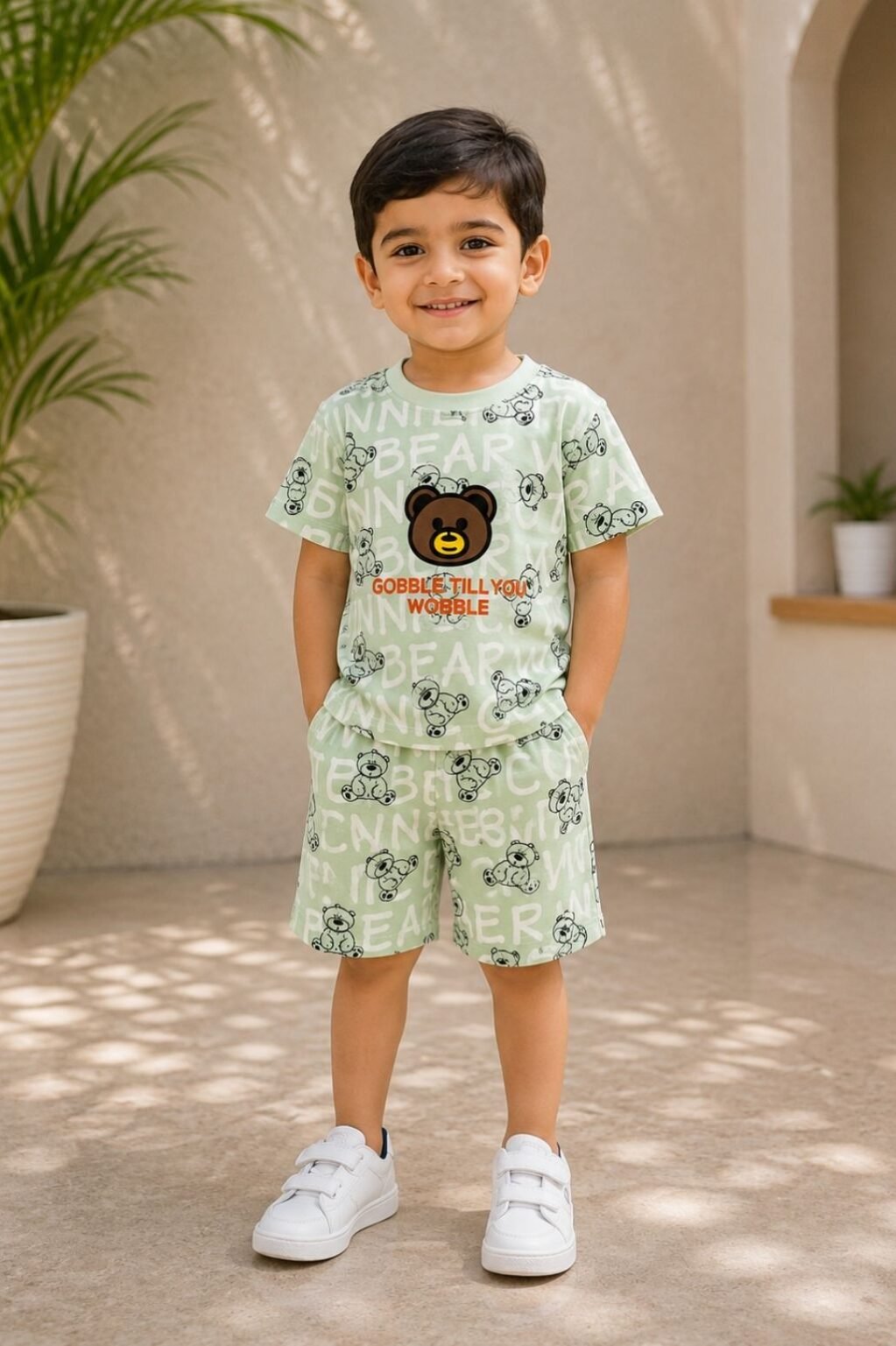 Boys Printed T-Shirt & Shorts Set (Mint Green)