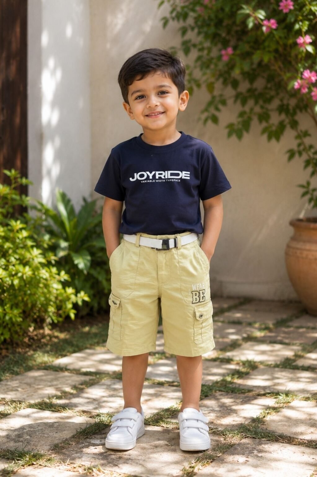 Boys Graphic T-Shirt & Shorts Set (Navy & Beige)