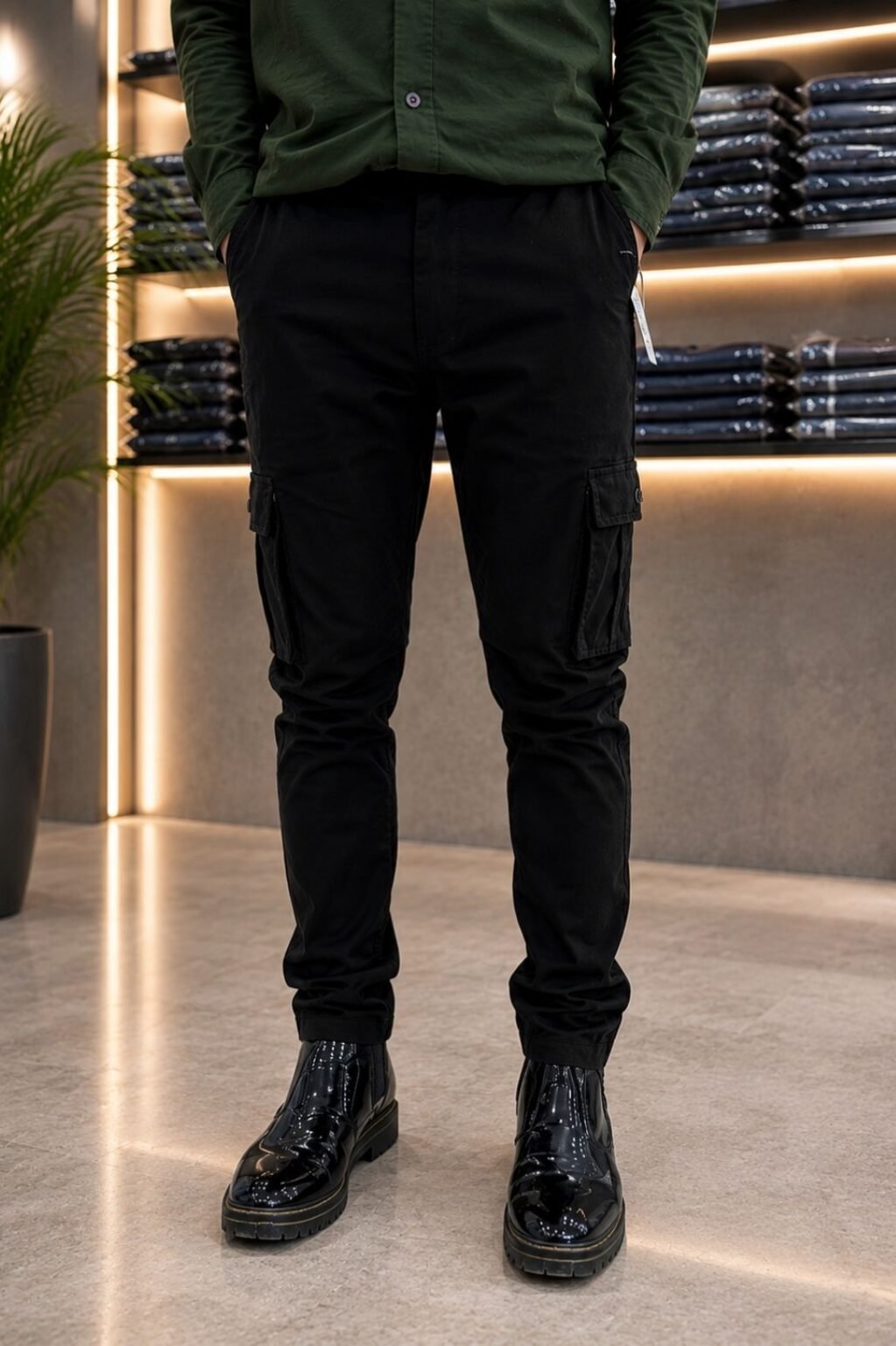 Men's Solid Slim Fit Pants (Black)