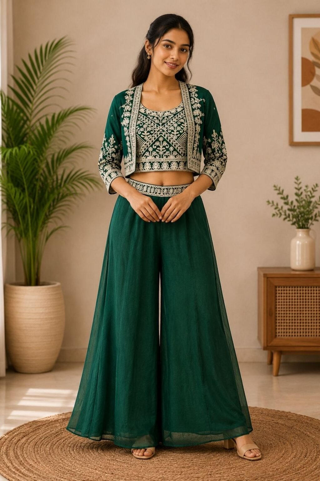 Women's Embroidered Lehenga Set (Green)