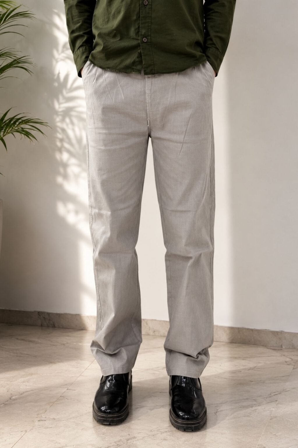 Men's Slim Fit Trousers (Light Grey)