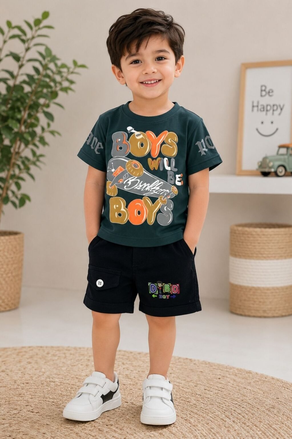 Boys Graphic T-Shirt & Shorts Set (Green)