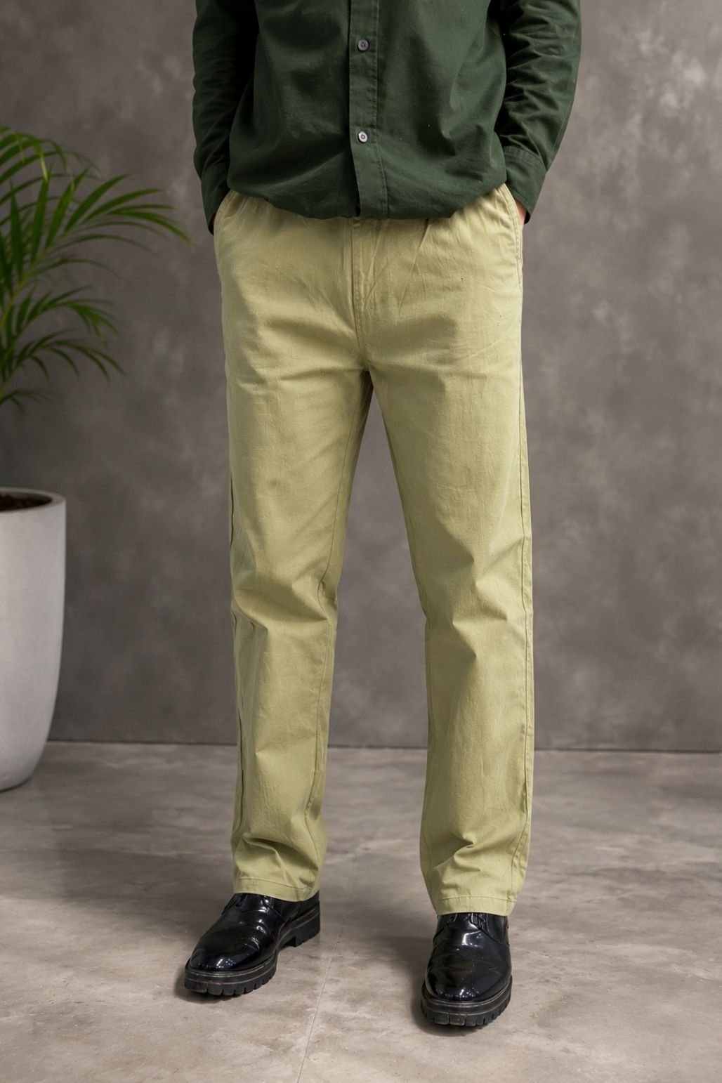 Men’s Slim Fit Trousers (Olive Green)