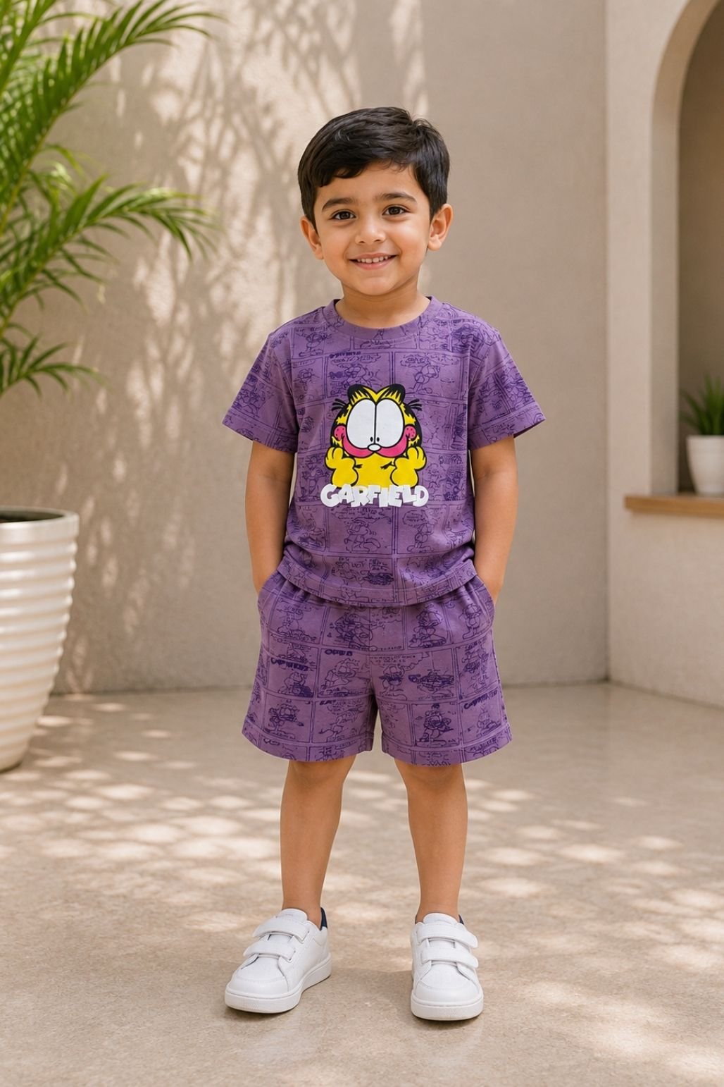 Boys Graphic T-Shirt & Shorts Set (Purple)