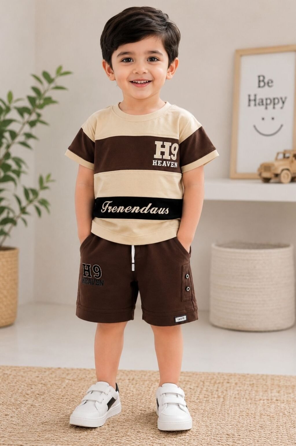 Boys Graphic T-Shirt & Shorts Set (Brown)