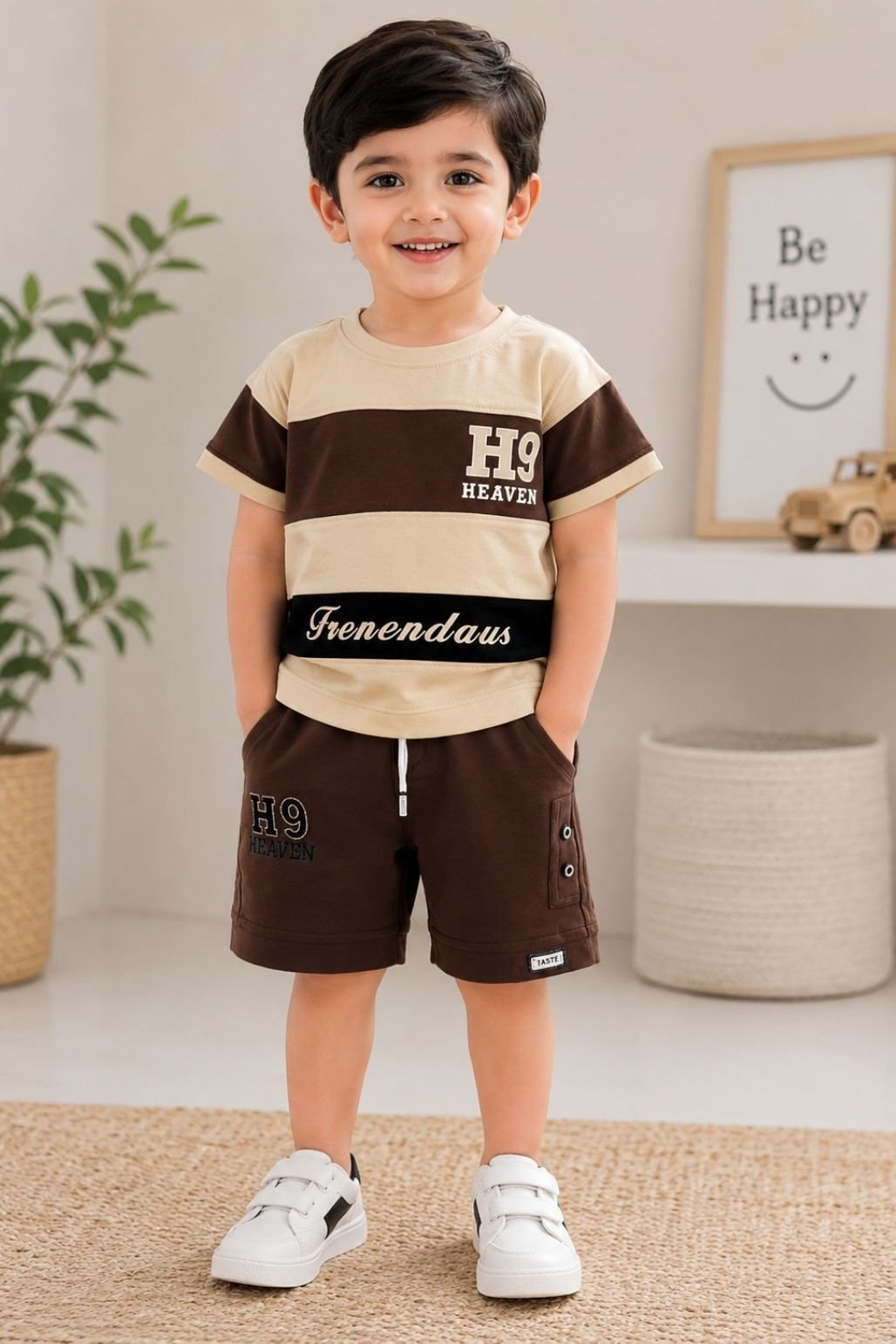 Boys Graphic T-Shirt & Shorts Set (Brown)