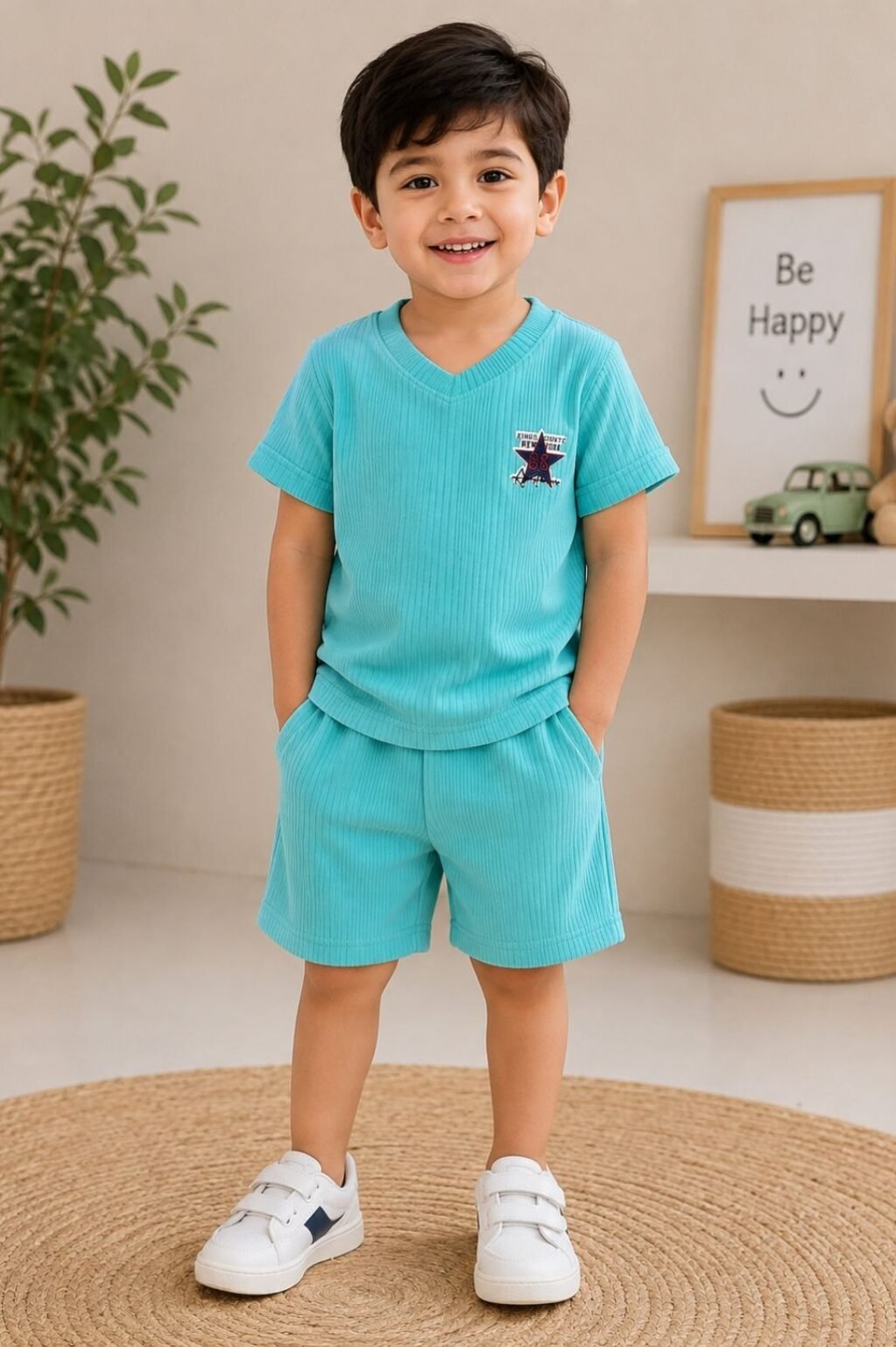 Boys Solid T-Shirt & Shorts Set (Sky Blue)