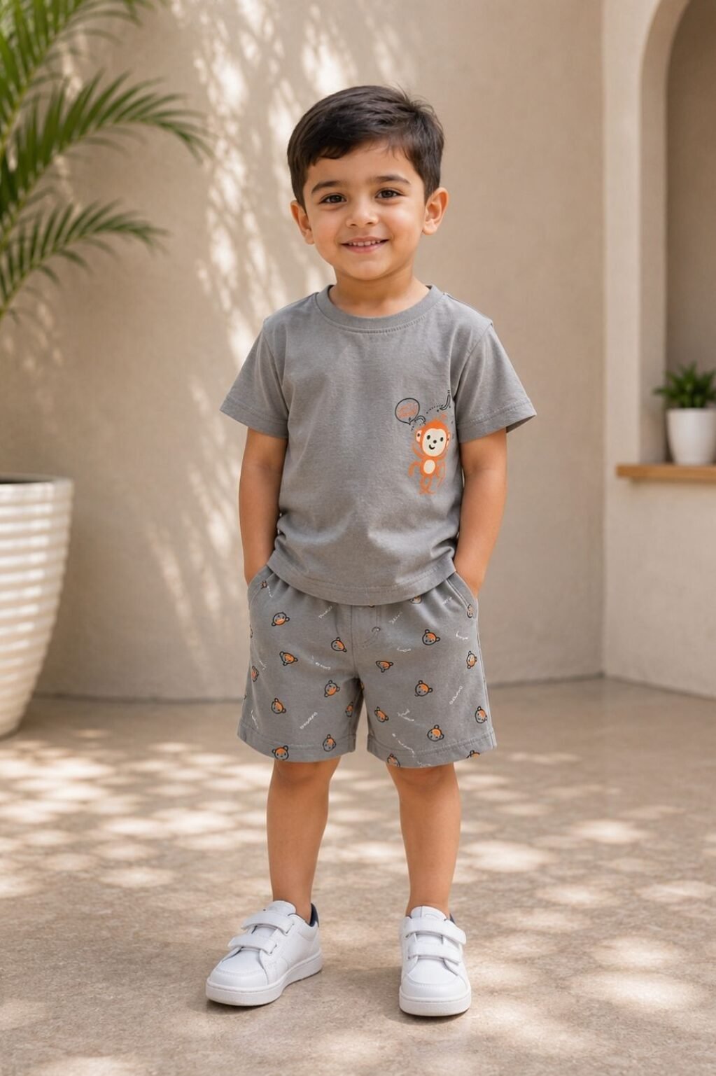 Boys Graphic T-Shirt & Shorts Set (Grey)