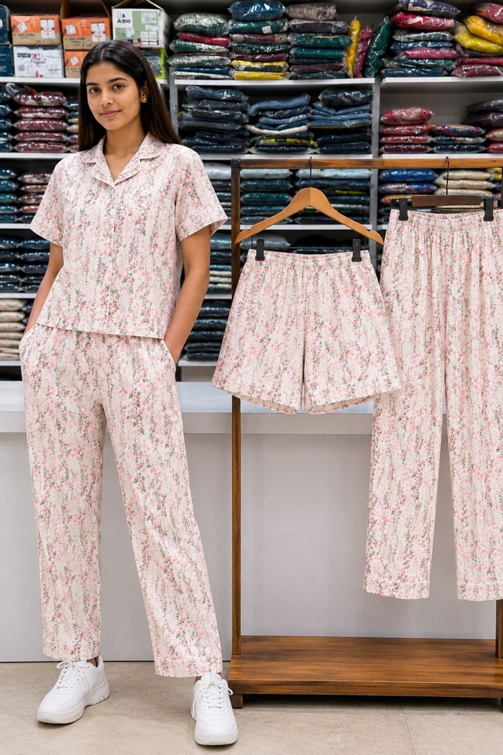 Girls Printed Top & Pants Set (Pink)