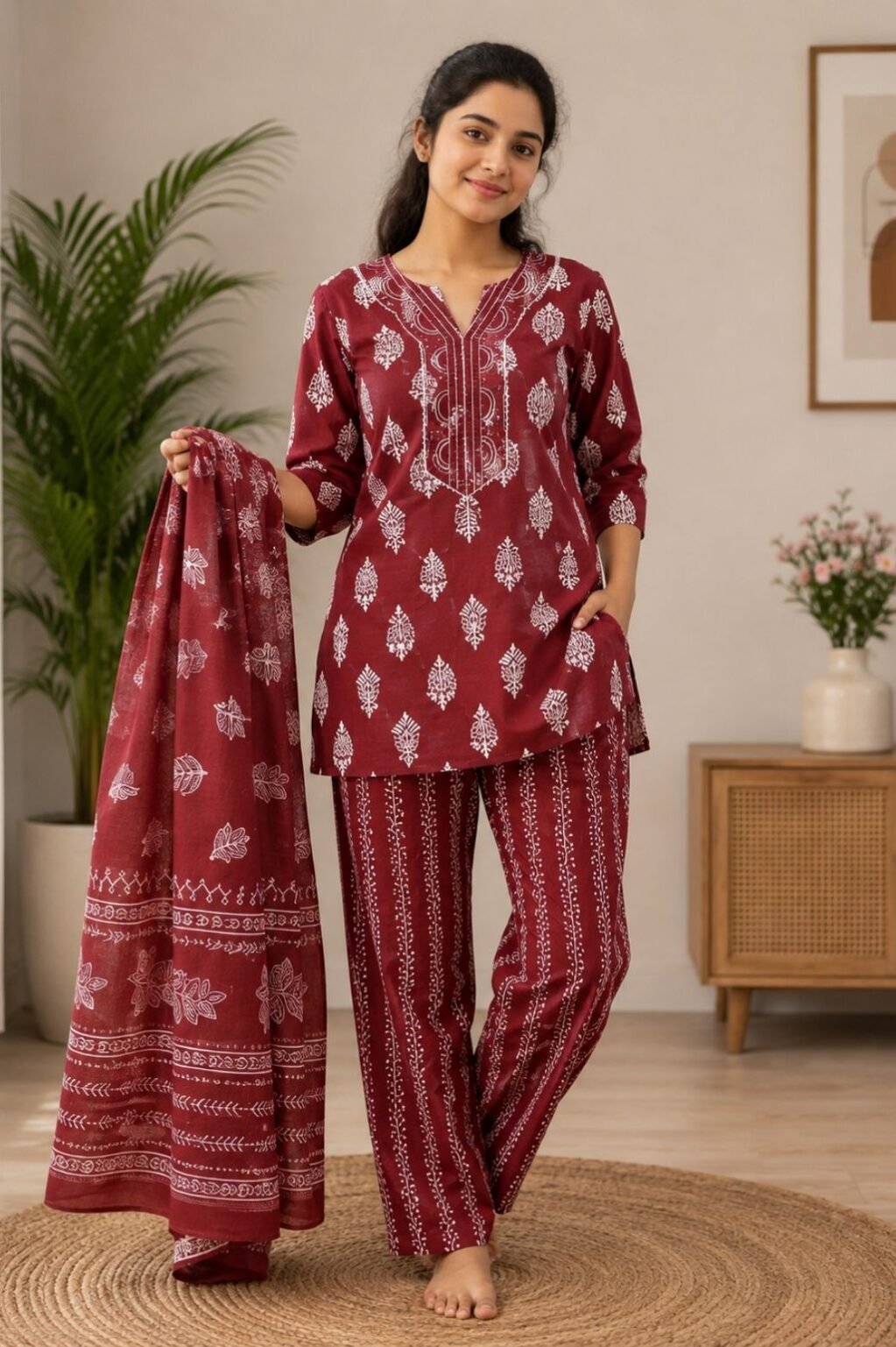 Women's Printed Salwar Suit Set (Maroon)