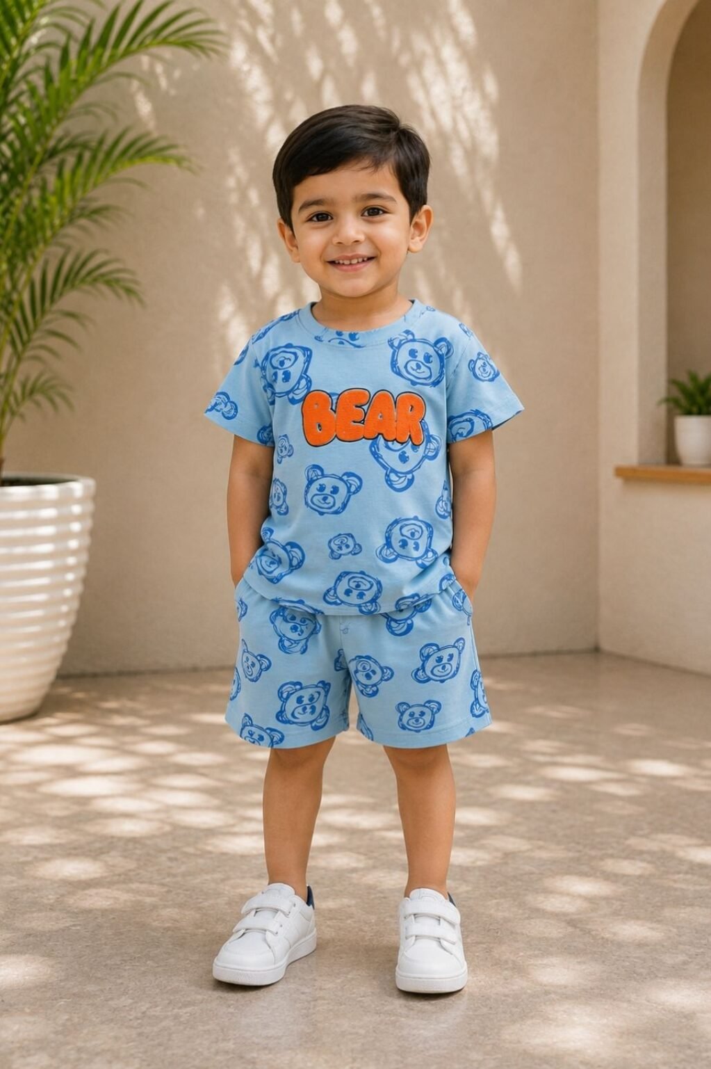 Boys Printed T-Shirt & Shorts Set (Blue)