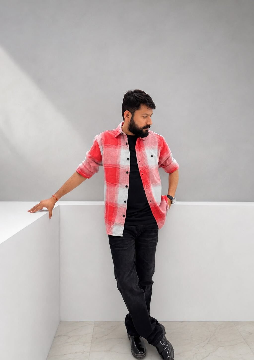 Men's Box code casual shirt (Red)